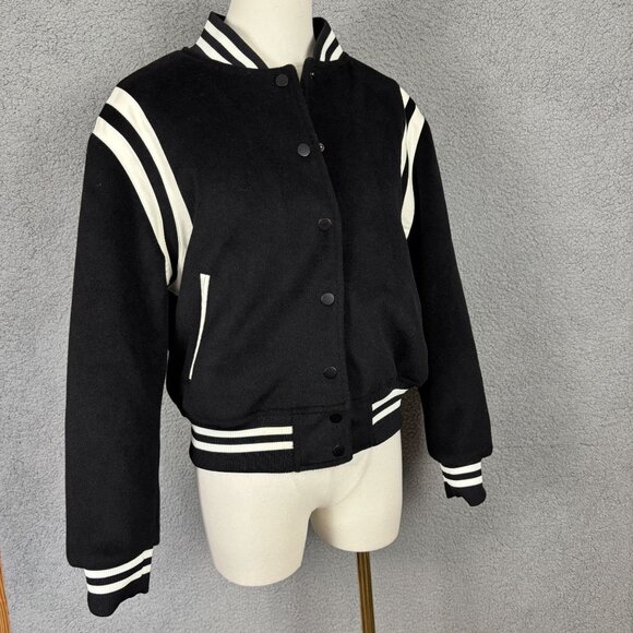 And Now This Women's Bomber Jacket M Black Polyester Quilted Varsity Style NWT's - Picture 3 of 8